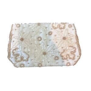 Vintage La Regale Women's Cream White Beaded Sequin Purse Mini Clutch bride